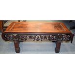 A FINE 19TH CENTURY CHINESE CARVED HARDWOOD SCROLLING LOW TABLE Qing. 92 cm x 40 cm x 32 cm.