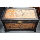 A RARE 19TH CENTURY CHINESE CARVED WOOD HARDSTONE AND MOTHER PEARL COFFER Late Qing, decorated all o