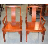 A PAIR OF CHINESE REPUBLICAN PERIOD HARDWOOD CHAIRS. 85 cm x 50 cm.