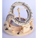 A CARVED BONE MARITIME COMPASS DECORATED WITH SCRIMSHAW. 11cm diameter, 4cm high