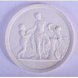 19th c. Royal Copenhagen plaque moulded with a semi clad woman and a two children , wave mark, impr