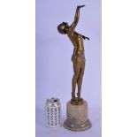 AN ART DECO COLD PAINTED SPELTER FIGURE OF A STANDING FEMALE modelled upon a marble base. 49 cm high