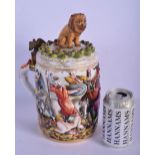 AN UNUSUAL ANTIQUE ITALIAN NAPLES STYLE MUG decorated with hunting scenes. 27 cm x 18 cm.
