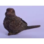 A JAPANESE BRONZE OKIMONO IN THE FORM OF A BIRD. 3.6cm high, 5cm long, weight 109g