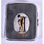 A VINTAGE SILVER AND ENAMEL CIGARETTE CASE DEPICTING A SCANTILY CLAD FEMALE. Hallmarked Birmingham