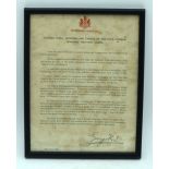 Rare King George V signed document relating to Army Colours replacement for Eton College training co