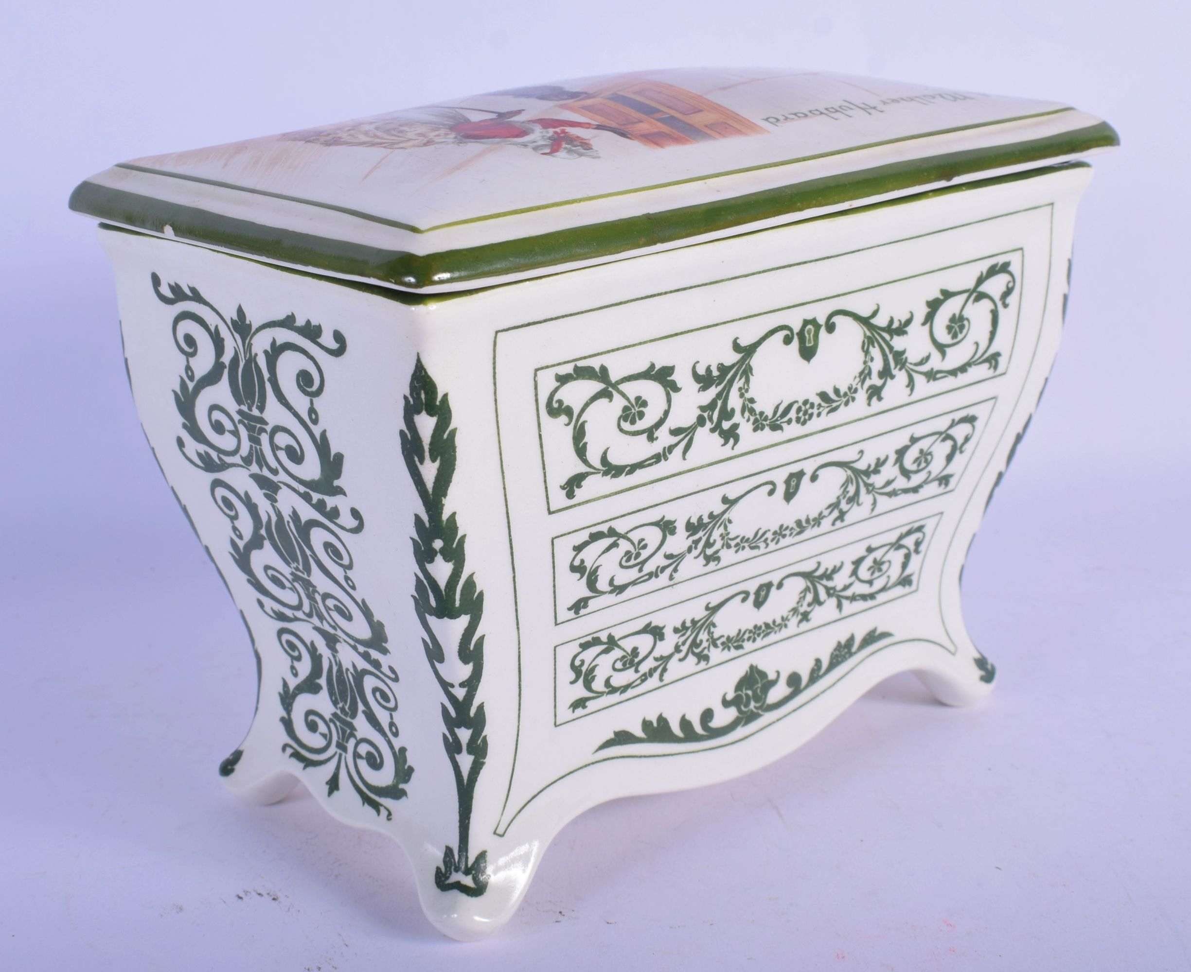 A ROYAL DOULTON HUNTLEY & PALMERS CHEST OF DRAWERS BOX AND COVER Old Mother Hubbard. 18 cm x 13 cm. - Image 2 of 6