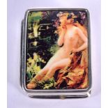 AN EROTIC STERLING SILVER AND ENAMEL PILL BOX. 3.3cm x 2.7cm, weight 21g