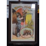 A Framed C1900 French circus poster featuring Blanch Allarty and her camels. 100 x 64cm.