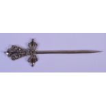 AN ANTIQUE BRIGHT CUT STEEL SWORD FORM LETTER OPENER. 17 grams. 17 cm long.