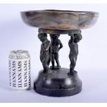 AN ART DECO BRONZE AND IMITATION AGATE PEDESTAL TAZZA by Josef Lorenzl, modelled with three figures
