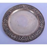 AN ANTIQUE CONTINENTAL SILVER DISH decorated with a floral banding. 463 grams. 27 cm diameter.
