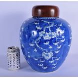 A LARGE 18TH/19TH CENTURY CHINESE BLUE AND WHITE PORCELAIN GINGER JAR Kangxi style, painted with pru