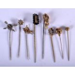 A QUANTITY OF GOLD STICK PINS. Weight 44g (8)