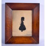 A MID 19TH CENTURY ENGLISH WATERCOLOUR SILHOUETTE depicting a young girl holding a ribbon. Image 21