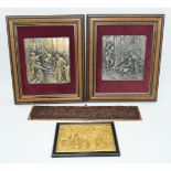 A collection of framed metal plaques largest 7 x 37cm (4).