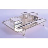 AN EDWARDIAN SILVER DESK INKWELL. London 1904. 874 grams overall. 23 cm x 16.5 cm.