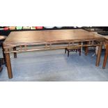 A VERY LARGE EARLY 20TH CENTURY CHINESE CARVED WOOD ARTISTS TABLE Late Qing/Republic. 230 cm x 120 c