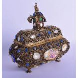 A RARE 19TH CENTURY VIENNESE YELLOW METAL PEARL AND ENAMEL CASKET decorated with lapis lazuli and ru
