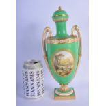 Mid 19th c. Coalport vase and cover painted on one side with a landscape and the other with fruit by