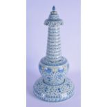 A LARGE CHINESE BLUE AND WHITE PORCELAIN BUDDHISTIC STUPA probably Late Qing/Republic, bearing Cheng