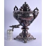 AN ANTIQUE SILVER PLATED SAMOVAR decorated with foliage. 42 cm x 26 cm.