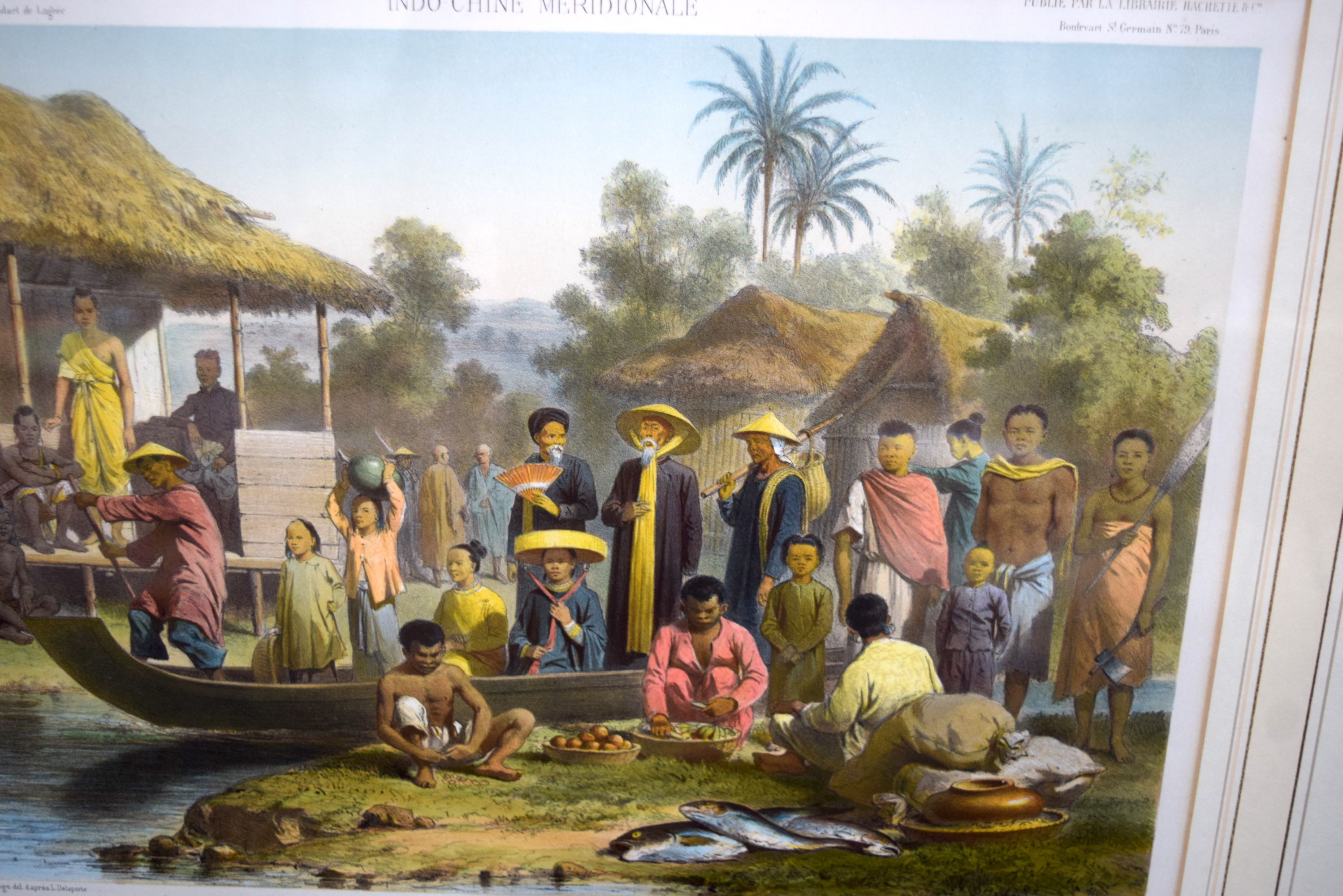 A framed antique lithographic print by L Delaporte of a South East Asian scene 31 x 43cm. - Bild 4 aus 5