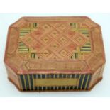 A vintage small straw work box with a micro mosiac pattern to top 6 x 16 cm.