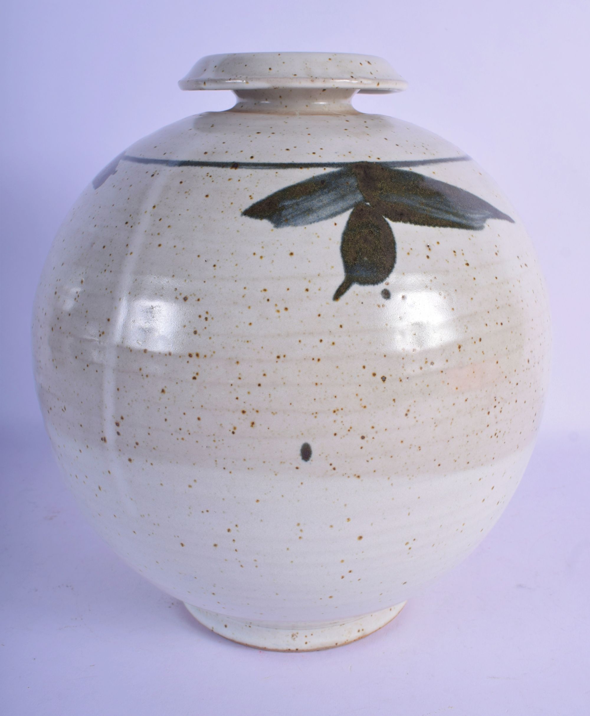 A LARGE STUDIO POTTERY STONEWARE VASE painted with sprays. 26 cm x 18 cm. - Image 2 of 5