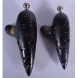 A RARE PAIR OF 19TH CENTURY FRENCH MEZZETTI OF PARIS POTTERY OCARINA INSTRUMENTS with gilded highlig