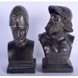 A PAIR OF ANTIQUE GRAND TOUR BUSTS OF GREEK GODS. 17 cm high.