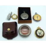 A collection of pocket watches , chain, watch pouch etc (7)