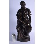 After Paul Dubois (19th Century) Bronze, Mother and child. 60 cm x 18 cm.