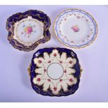 Royal Crown Derby blue ground dish painted with flowers date code 1901, a Royal Crown Derby loded ha