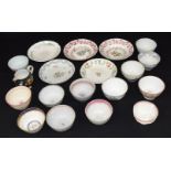 A collection of English 18th Century porcelain tea ware. Largest 14cm. (19)