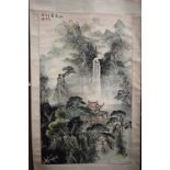 TWO LARGE EARLY 20TH CENTURY CHINESE INKWORK WATERCOLOUR SCROLLS together with a rare Korean scroll.