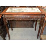 A 19TH CENTURY CHINESE MARBLE INSET HARDWOOD CONSOLE TABLE Qing. 98 cm x 92 cm x 47 cm.