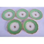 Worcester Flight Barr and Barr set of five plates painted with the Arms of Turner under a lime green