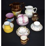Collection of English and continental ceramics jugs, cups etc largest 17cm (Qty).