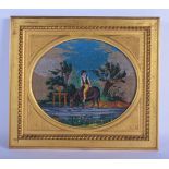 A LATE VICTORIAN BEAD WORK PICTURE C1886 depicting a boy upon a buffalo. 30 cm x 27 cm.