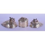 AN UNUSUAL 19TH CENTURY MIDDLE EASTERN SILVER BOX AND COVER together with two unusual silver and sto