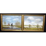 A framed pair of oils on board by R Willgress of sailing boats on a rivers 30 x 39cm