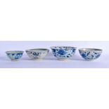 A SET OF FOUR 16TH/17TH CENTURY CHINESE BLUE AND WHITE PORCELAIN BOWLS Ming, in various forms and si