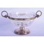 A 19TH CENTURY EUROPEAN SILVER SERPENT CUT GLASS SUGAR BOWL with diamond cut decoration. 647 grams i