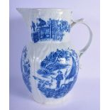 Caughley large size mask jug printed with the Fisherman and Cormorant pattern. 24cm High