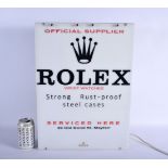 A RARE VINTAGE ROLEX OYSTER WRIST WATCH SERVICING BOX LIGHT SHOP DISPLAY within a metal casing. 54 c