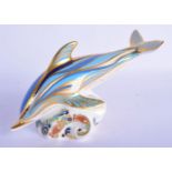 Royal Crown Derby paperweight light blue dolphin. 19cm Long