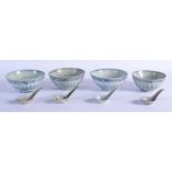 A SET OF FOUR 16TH/17TH CENTURY CHINESE BLUE AND WHITE PORCELAIN BOWLS AND SAUCERS Ming, together wi