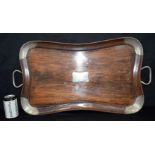 A large mahogany & silver plate serving tray dated 1919. 74 x 40cm