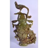 AN EARLY 20TH CENTURY CHINESE BLOOD AND GREEN JADE VASE AND COVER Late Qing/Republic. 30 cm x 14 cm.